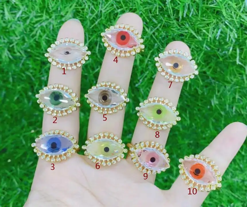 

1pcs glass Enamel Opening Rings Cute Eye women Ring CZ crystal Round chunky rings Jewelry wholesale sf3a