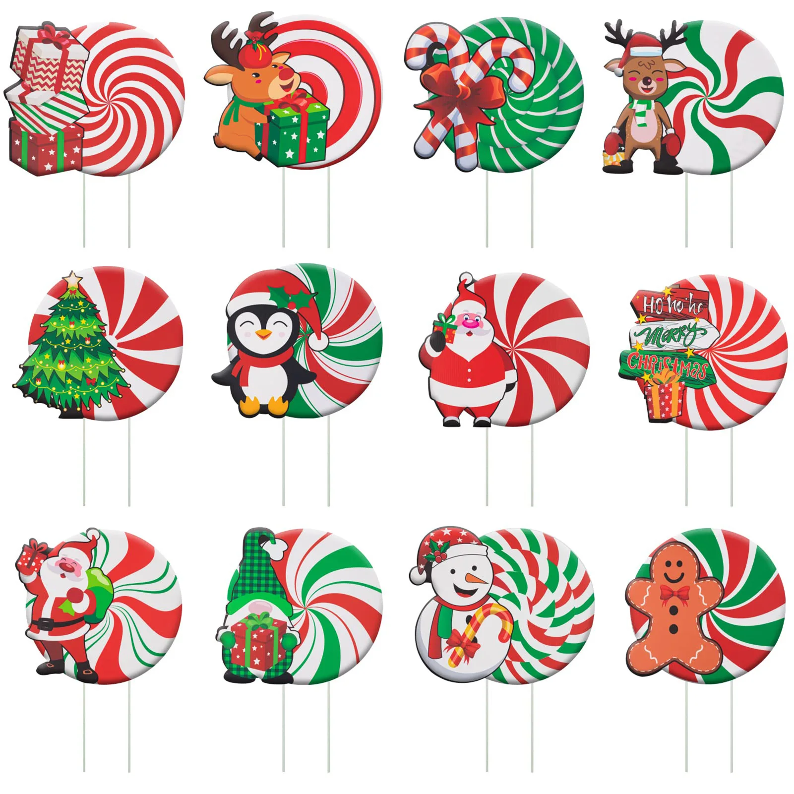 

12 Pcs Candy Xmas Holiday Lawn Garden Decorations Waterproof Cute Xmas Yard Decorations for Pathway Walkway Holiday Decor