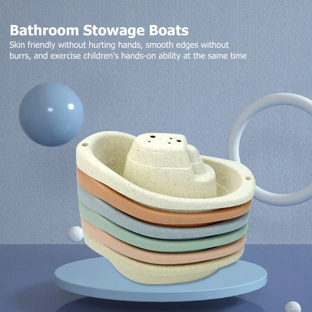 6PCS Baby Stacking Cup Toy Folding Boat Shape Tower Bathing Shower Beach Toy Play Water Kit Educational Toys For Infant Gift