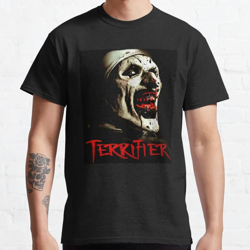 Vintage Horror movie Terrifier The Clown Art Scary Halloween Retro Scream film Killer clown 100% Cotton Printed t shirt for men
