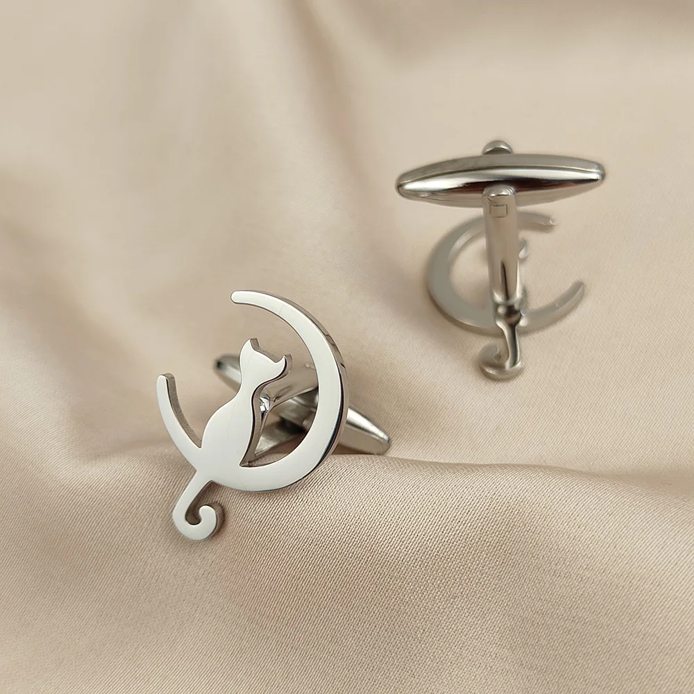 Запонки в виде кошки и полумесяца из нержавеющей стали