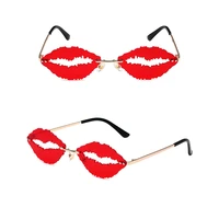 new lip sunglasses female rimless flame red lip glasses women trendy dance party funny eyewear