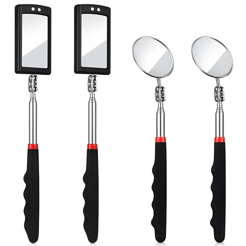 

AT35 4 Pcs Telescoping Inspection Mirror LED Lighted Flexible Inspection Mirror Round Mirror Square Mirror Inspection Tool