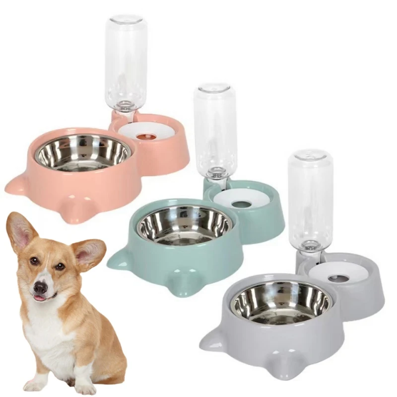 

New Two-in-one Cat Bowl Waterer Automatic Water Reservoir Pet Dog Cat Food Bowl Food Container with Waterer Pet Waterer