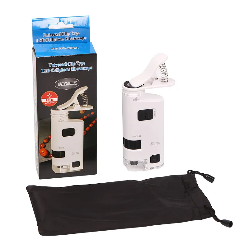 

120X-190X Mini Pocket Microscope Adjustable Mobile Phone Universal Clip Portable Loupe High-Definition Zoom Magnifying Glass