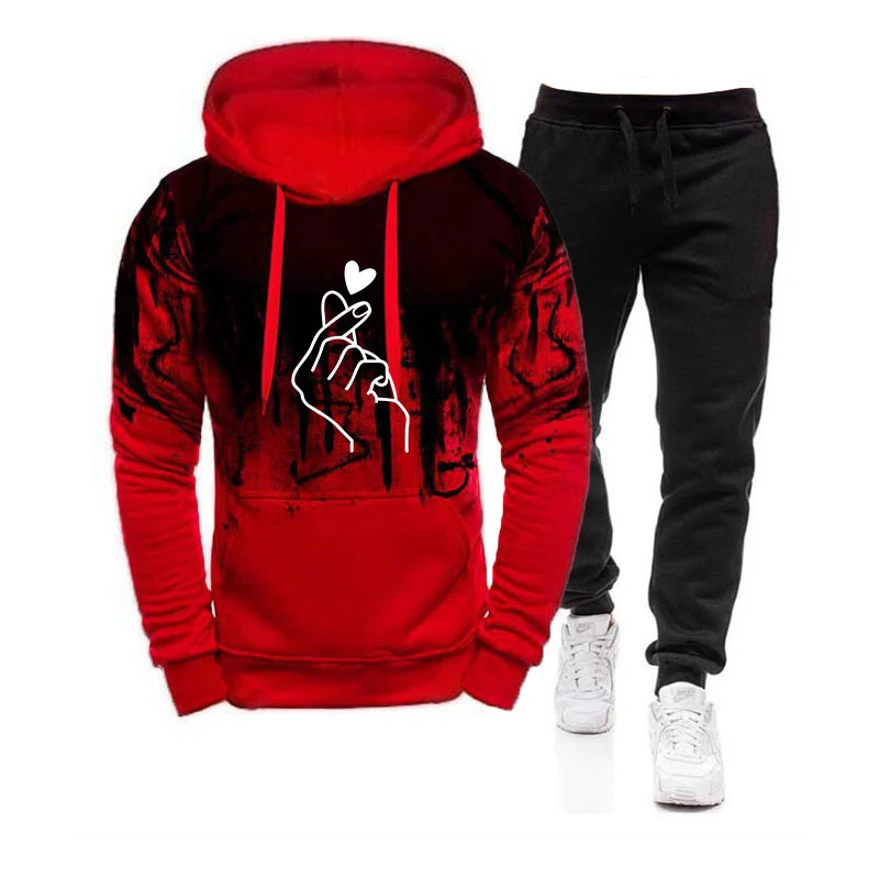 

Brand Winter Hoodie Sets Men's Tracksuit Sportswear Mens Sweatshirt+Sweatpant 2 Pieces Suit Fashion Streetwear Pullover Clothes