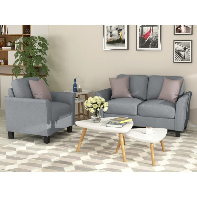 

Living Room Furniture Armrest Single Sofa and Loveseat Sofa (Gray) Gray Fabric [US Stock]
