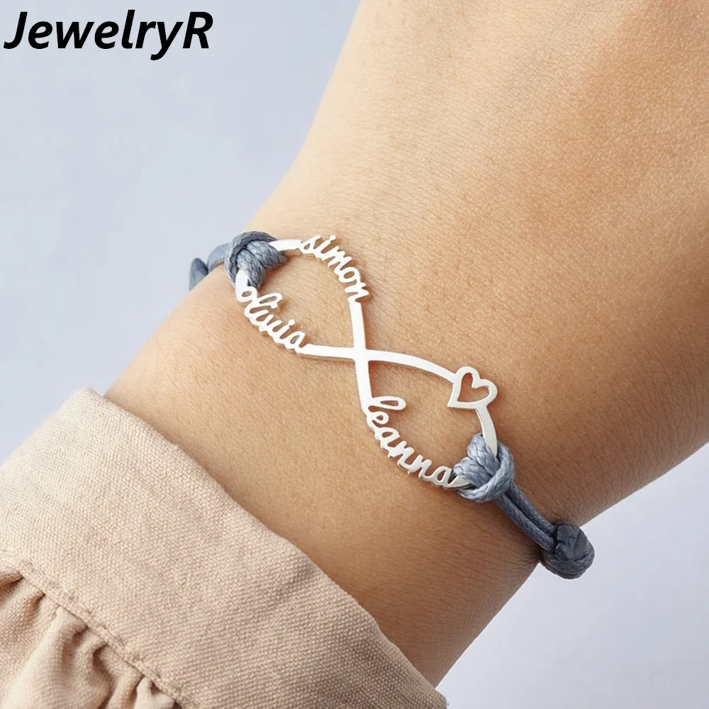 

JewelryR Personality Custom Infinite Name Bracelet Stainless Steel Heart Nameplate Bangle Jewelry For Women Christmas Gifts