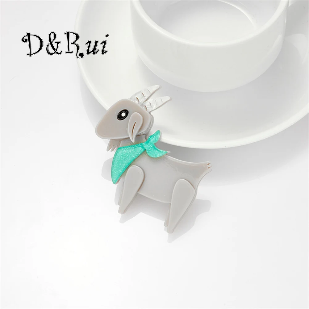 

D&Rui Cartoon Grey Green Goat Brooches Fashion Acrylic Minority Lapel Pins Personality Women's Clothing Accessories Brooch