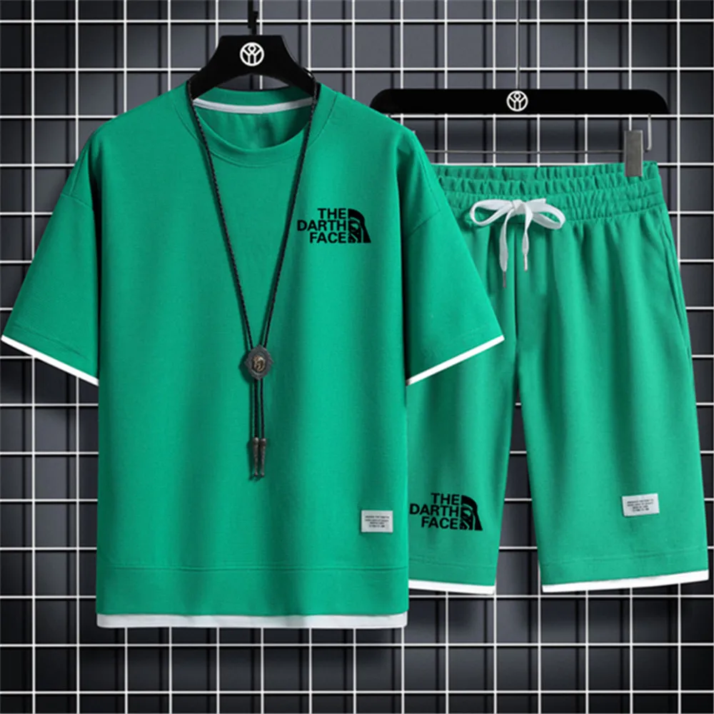 Men's Sports Suit Fashionable Short-sleeved Sports Suit Summer Men's Two-piece Polyester Fabric Casual Loose T-shirt and Shorts