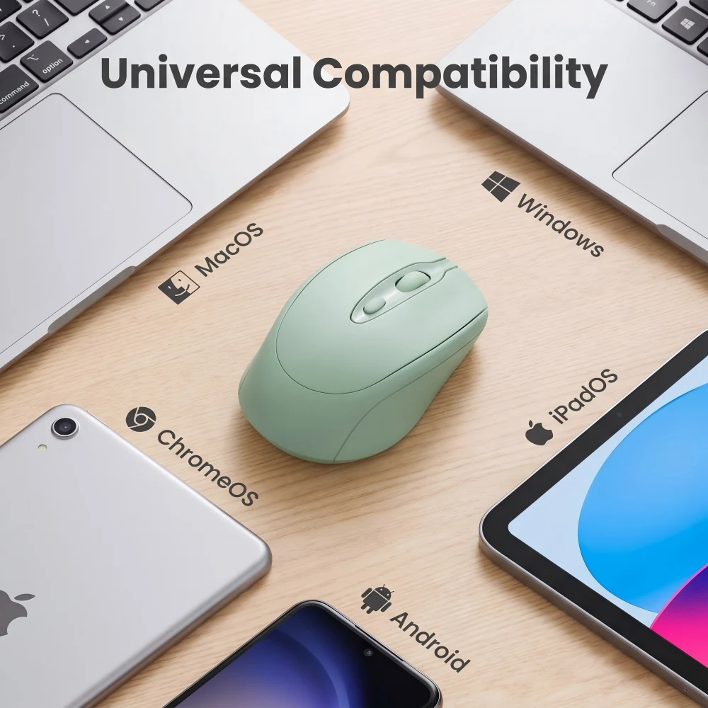Беспроводная Bluetooth-мышь NULOXO, перезаряжаемая, бесшумная, тонкая, Type-C 2.4G для iPad, Mac, ПК, ноутбука, планшета, Surface, зеленая (art.: 3920dc6298243) - 3920dc6298243