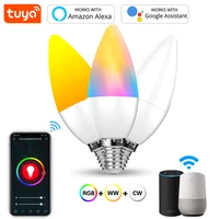 tuya wifi smart e14 led light bulb 8w rgbcwww dimmable lamp color changeable work with alexa google voice control for home diy