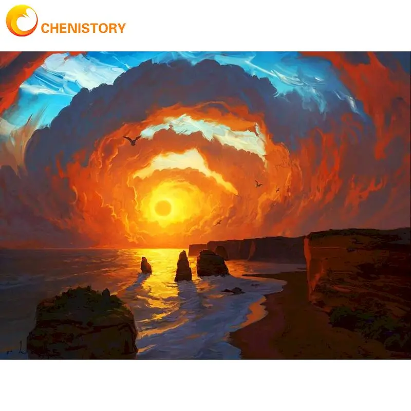 

CHENISTORY Diamond Painting Full Drill Square Landscape 5D DIY Mosaic Embroidery Seaside Sunset Picture Of Rhinestone Craft Kit