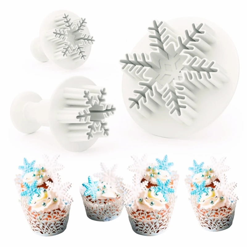 

3pcs/Set Snowflake Cookie Cutter Mold Fondant Biscuit Mold Christmas Cake Baking Mold Home Decoration Pastry Plunger Accessories