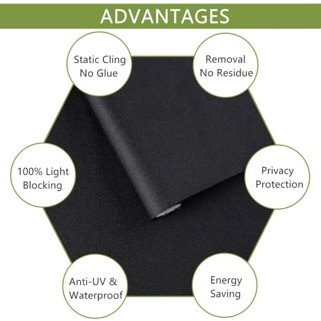 

Room Film Static Vinyl Electricity Privacy Black Blackout Blocking Cover-Light Darkening Film Heat Resistant Tint