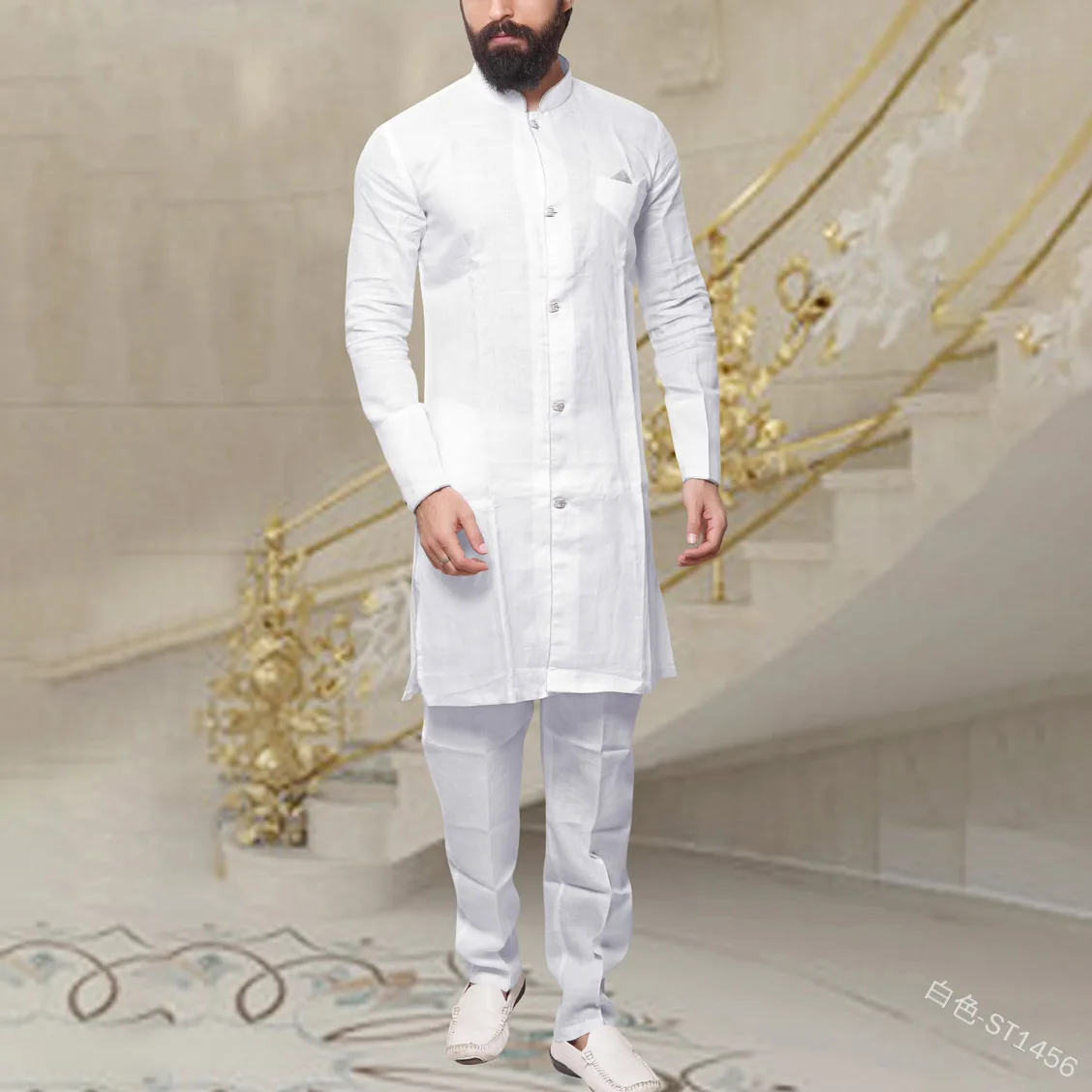 Men Fashion African Clothes Cotton T-shirt Dubai Muslim Long Sleeve Tee Tops Islamic  Arabic Casual Blouse Robe Gown