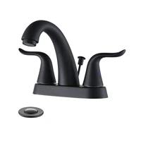 lead free matte black 2 handle 4 inch center mount 3 hole with lift rod drain plug vanity bathroom sink faucet