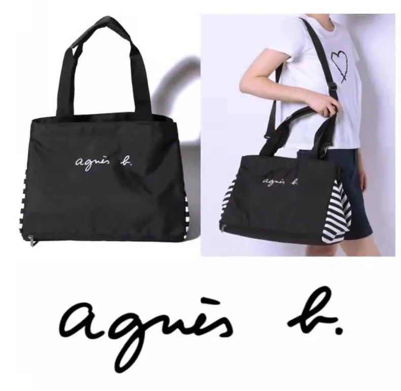 

Japanese Fashion Brand Agnib One-shoulder Diagonal Bag Large Capacity Travel Bag Black and White Canvas Outdoors Tote Bag