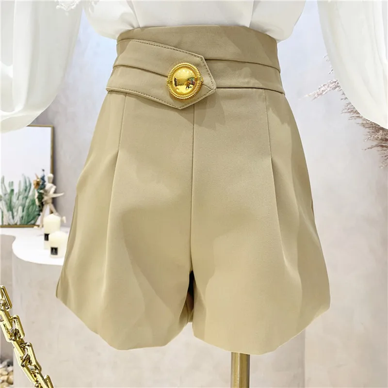 

New Women's Clothing 2021 Autumn Winter Solid color versatile high waist loose slim A-line wide leg shorts casual suit pants