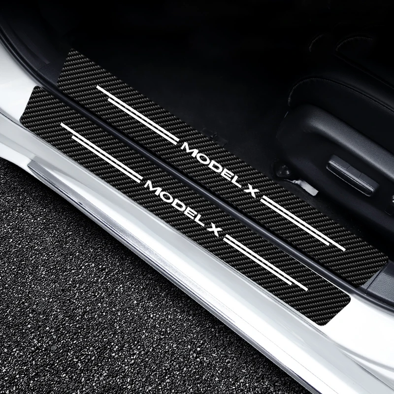 

4 Pcs/set For Tesla Model X Carbon Fiber Car Door Threshold Sill Stickers Protector Decals Anti-scratch Car Door Decals Stickers