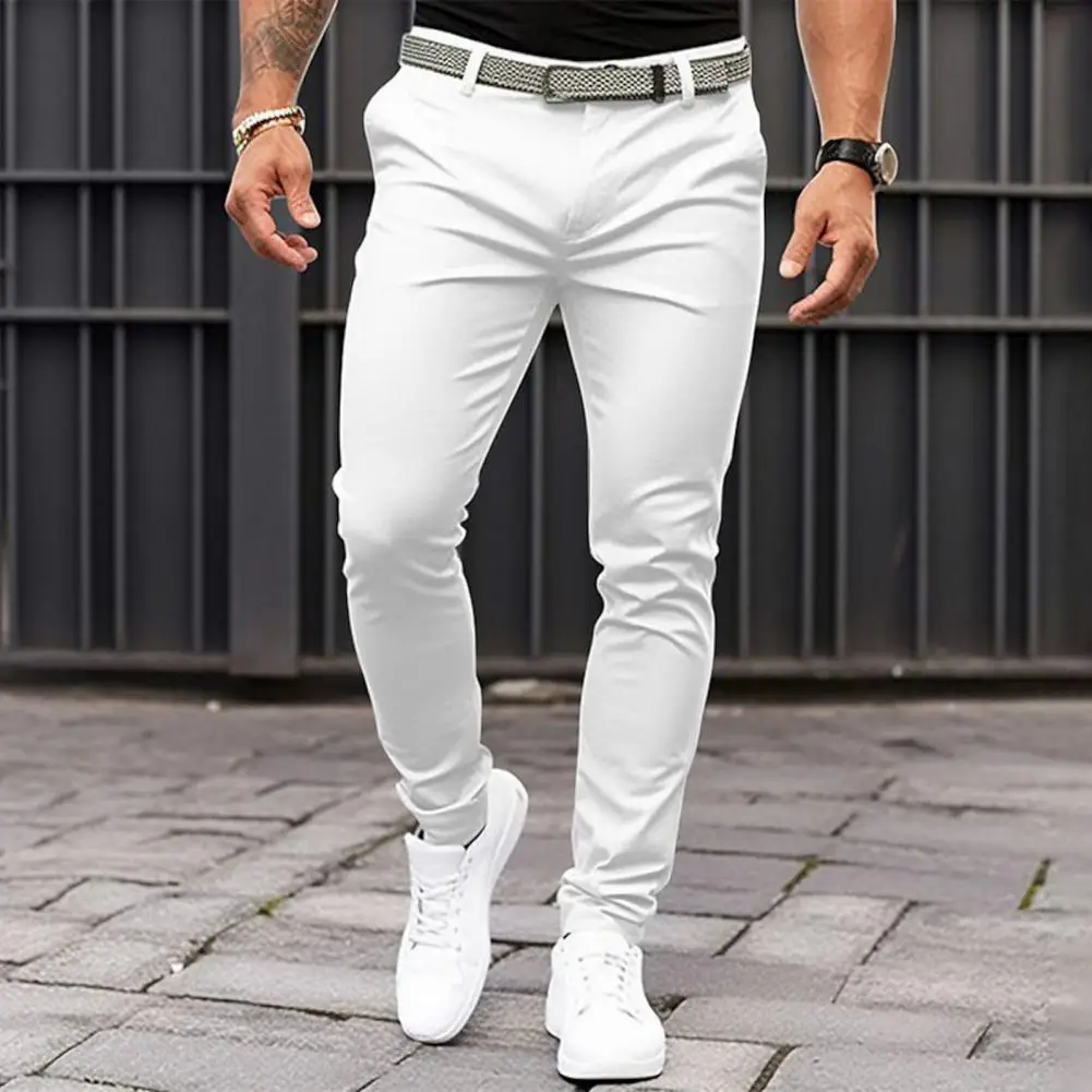 

Mid-rise Trousers Slim Fit Men's Business Office Trousers with Slant Pockets Zipper Fly Fine Sewing Workwear for A Polished Look