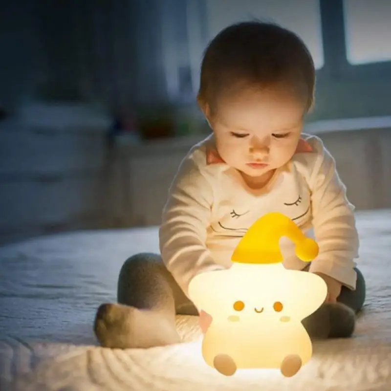 

Creative Gift Star Pat Silicone Night Light Bedroom Bedside Feeding Sleep Colorful Silicone Pat Night Light Little Star Led Cute
