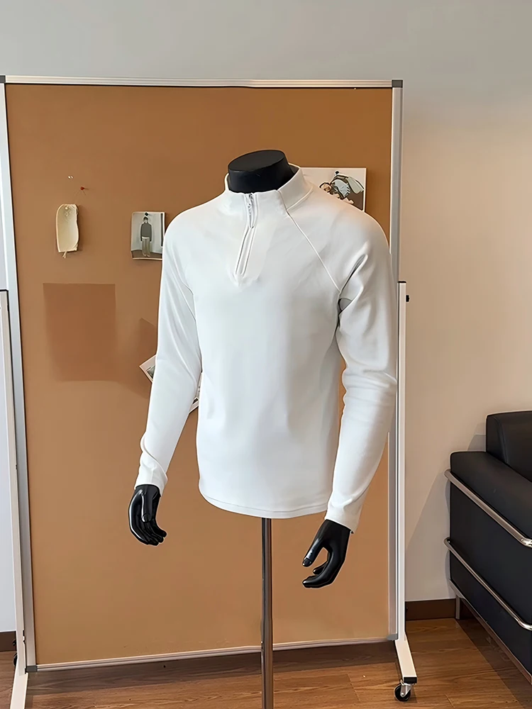 Henry Collar Double-sided Dralon Bottoming Shirt Men's Autumn and Winter Running Training Wear Half Zipper Long sleeves Shirt...