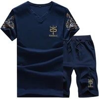 2022 new mens t shirt shorts set summer breathable casual t shirt running set fashion harajuku printed men sport 2 piece suit