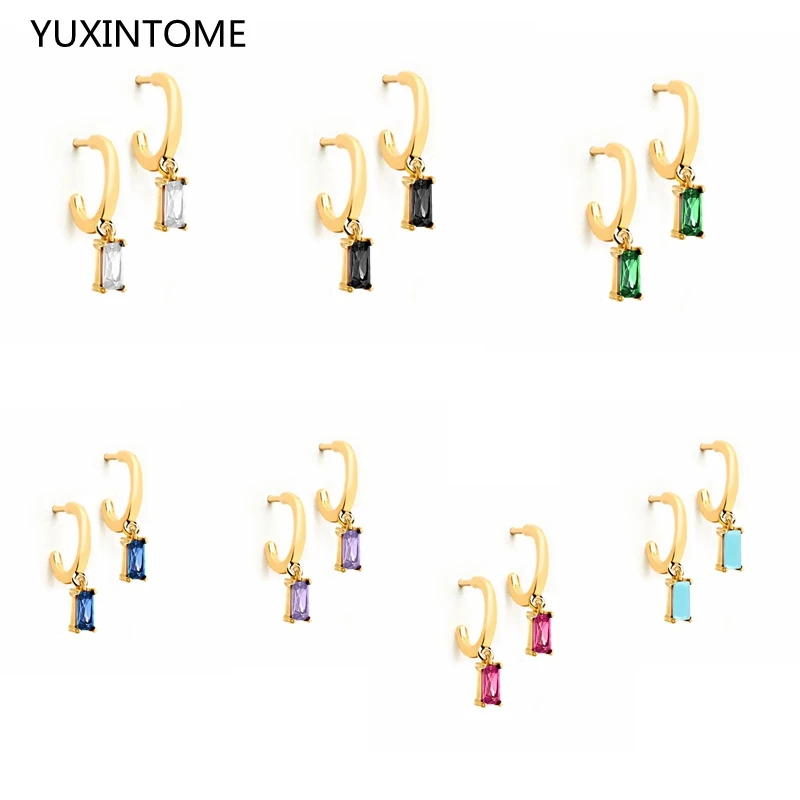 

Square Crystal Earrings 925 Sterling Silver Ear Needle Turquoise Stud Earrings for Women Zircon Earrings Jewelry aretes de mujer