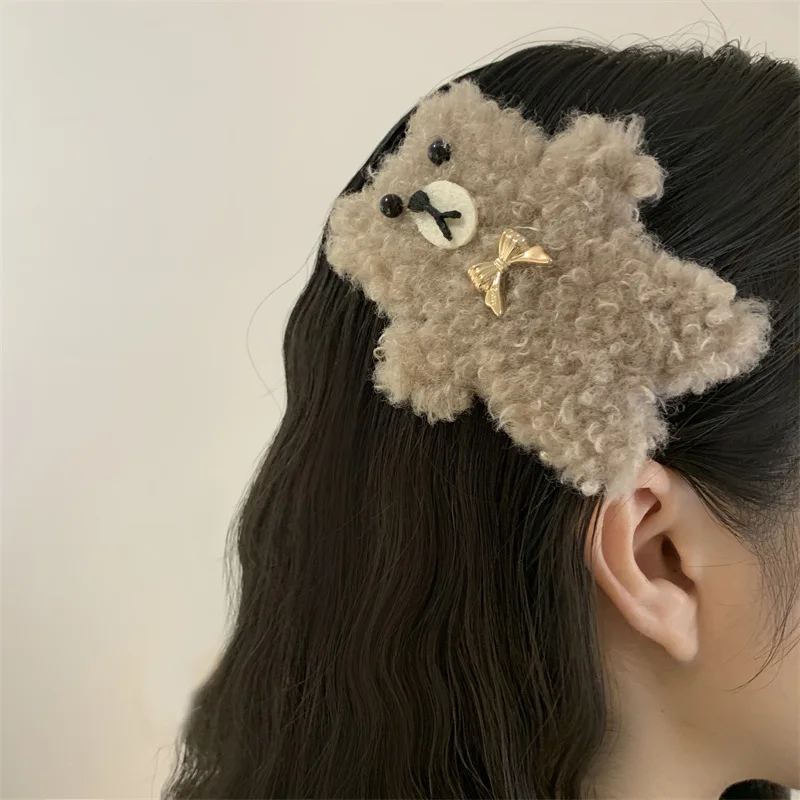 

3pcs Cartoon Bear Fluffy Hairpins Women Girls BB Clips Cute Plush Barrettes Bangs Clips Hair Pins Female Casual Hair Accessories