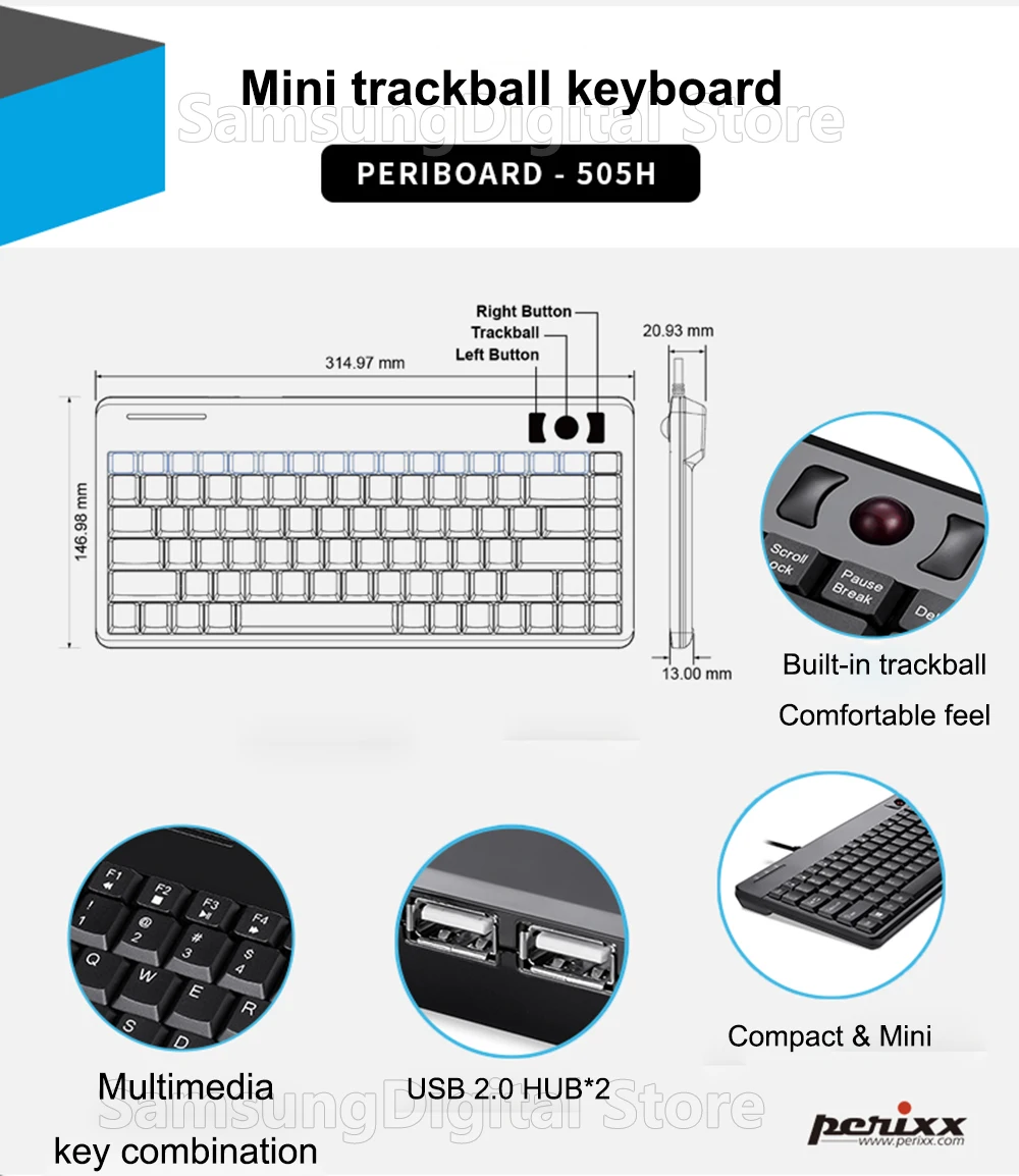 Оригинал для Perixx PERIBOARD-505H USB проводной мини-телефон с 2 USB2.0 HUB промышленная
