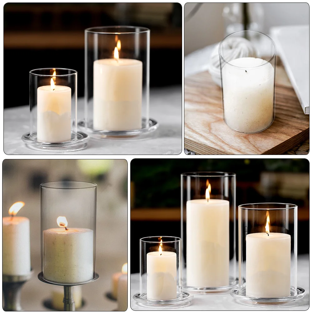 

3 Pcs Clear Vases Glass Chimney Sleeves Jar Candles Decoration Home Tall Cylinder Tubes Wedding Candleholders Shade
