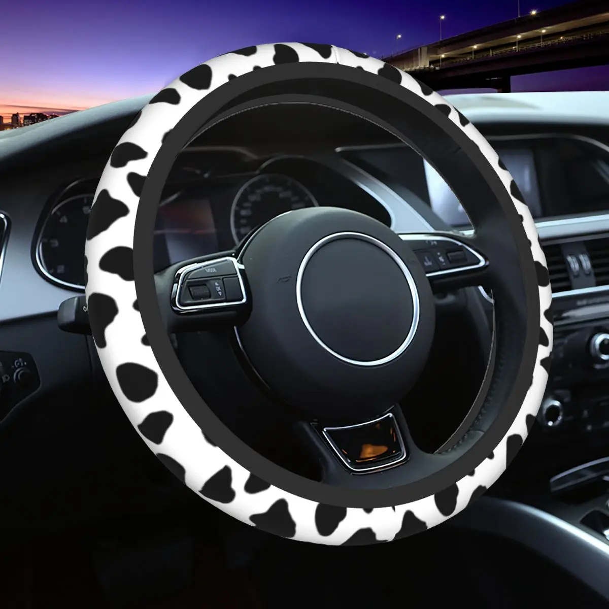 

Cow Car Steering Wheel Cover 38cm Non-slip Black And White Steering Wheel Protective Cover Suitable Car-styling Car Accessories