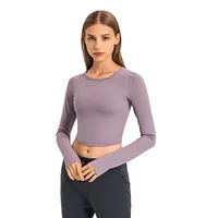 oeing seamless yoga shirt long sleeve brushed women sport top round neck compression shirts yoga athletic running workout tees