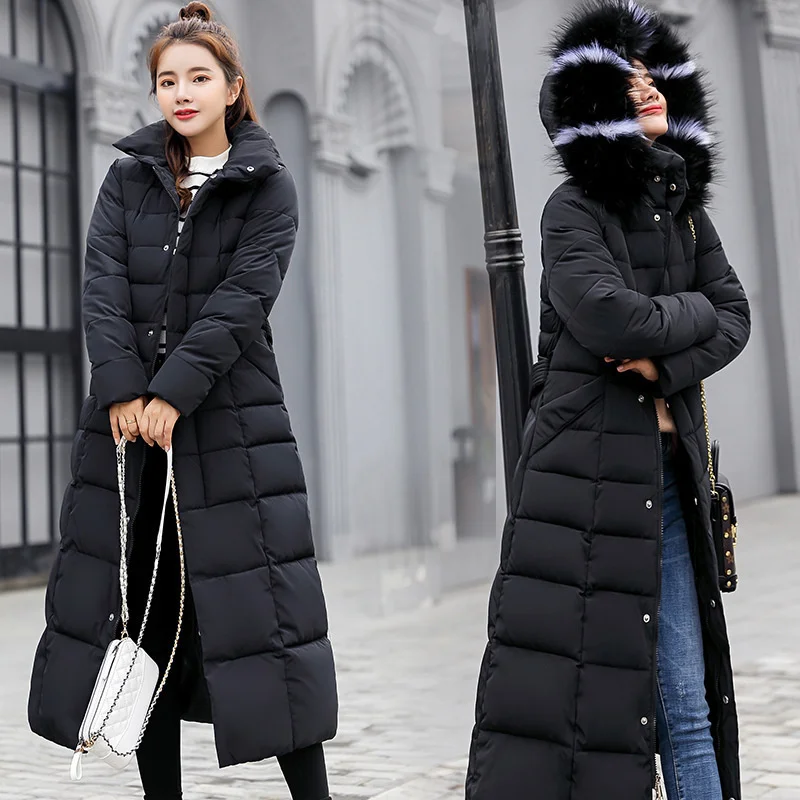 

Women Cotton Padded Clothes Long Style New Clothing Korean Down Parka Overcoats Faux Fur Hooded Jacket Thickening Warm Coats New
