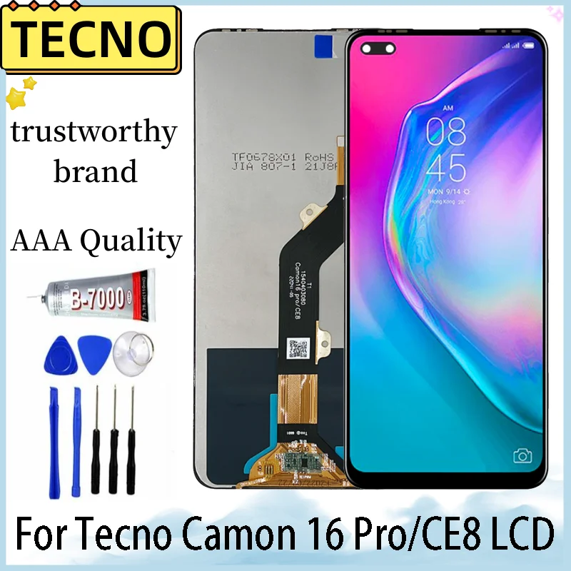 

Original Tested LCD For Tecno Camon 16 Pro CE8 Screen Touch Screen Assembly Digitizer For camon 16 pro display lcd