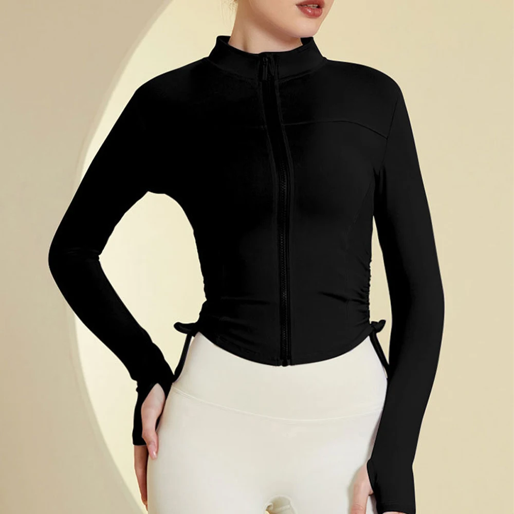 Sports Top Women Gym Long Sleeve for Fitness Coat Running Women Clothing Zipper Workout Tights Drawstring Gym Tops Yoga Shirts