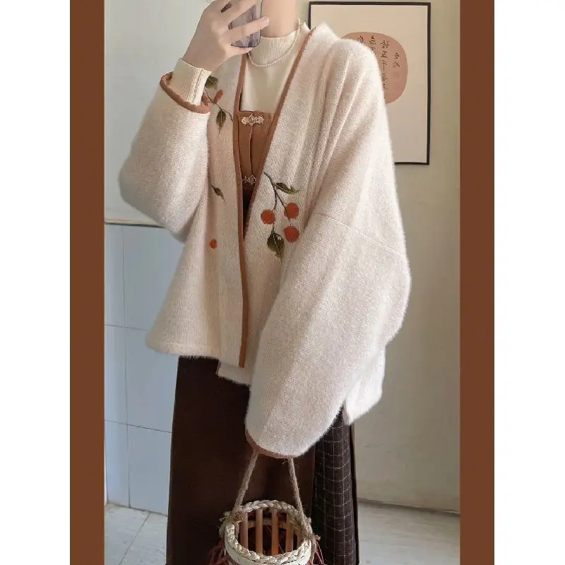 2022 Y2k эстетичный японский кавайный кардиган свитер с вышивкой осень Харадзюку