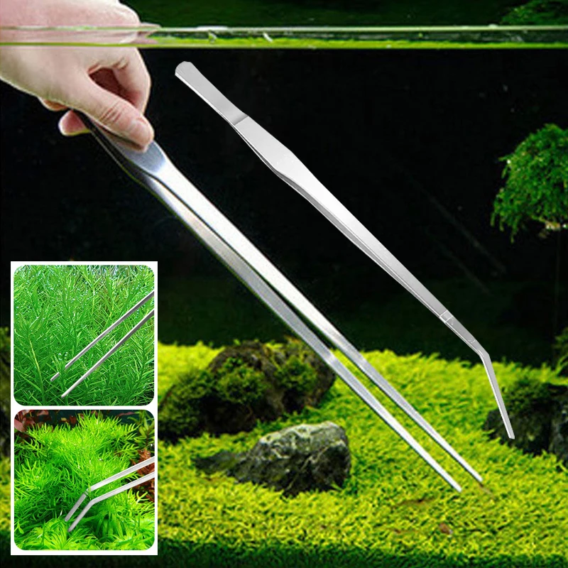 

1PC Stainless Steel Curved Aquarium Tweezers Fish Tank Plants Shrimp Reef Tweezer Water Grass Cleaning Tools Accessories