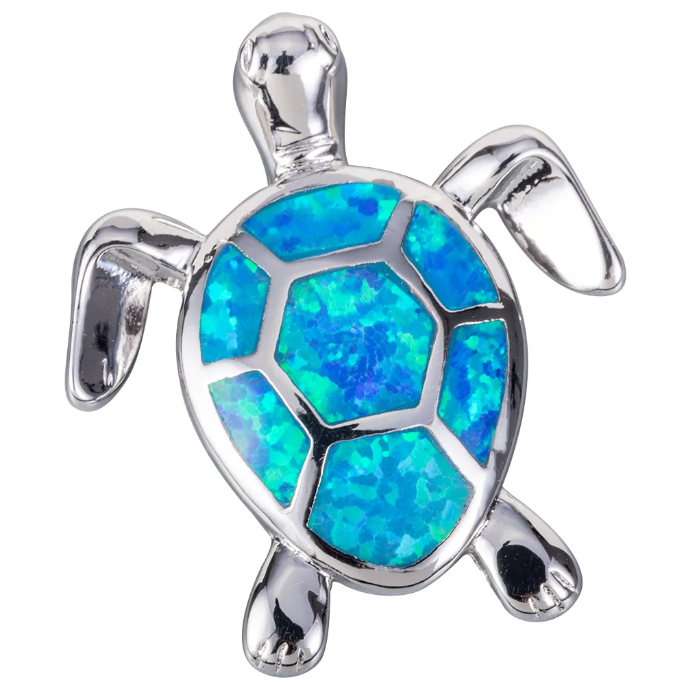 

KONGMOON Green Sea Turtle Ocean Blue Fire Opal Silver Plated Jewelry for Women Pendant for Necklace