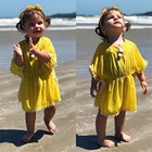 Детское пляжное платье, новинка 2019, летнее платье для маленьких девочек, Пляжная накидка, сарафан, платья с бахромой и цветами, желтая и розовая одежда для плавания с кисточками