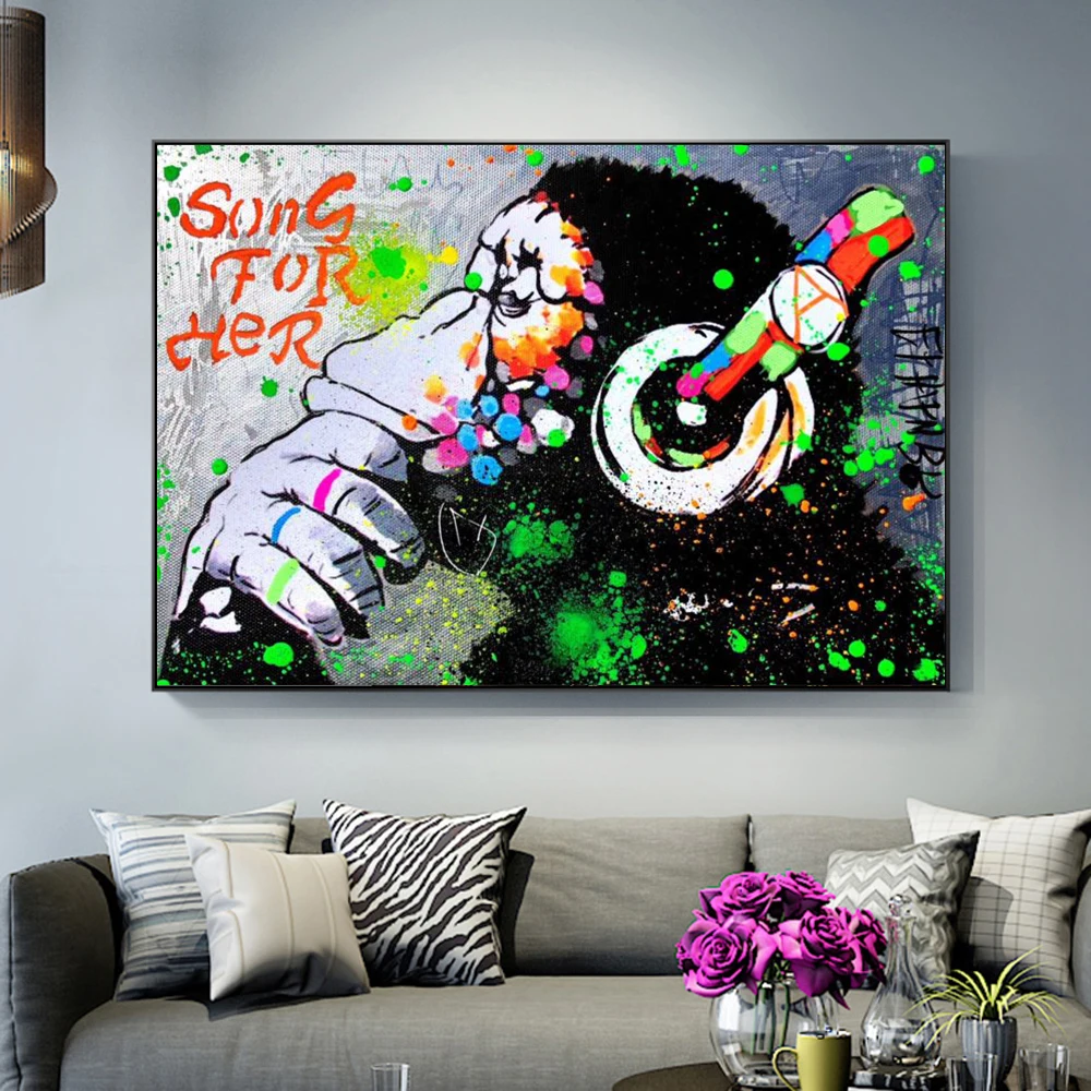 

Graffiti Art Color Monkey Animal Graffiti Art Canvas Painting Cuadros Posters Wall Art for Living Room Home Decor (No Frame)