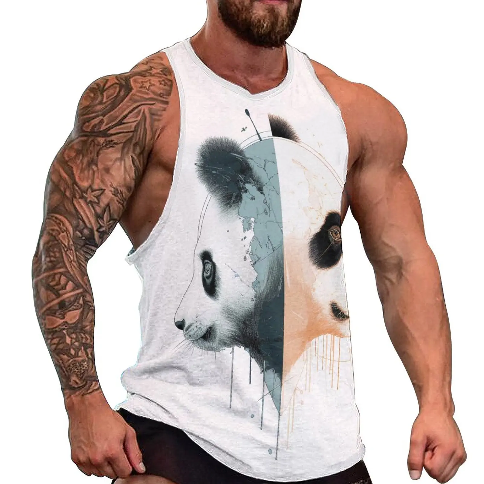 

Panda Daily Tank Top Two Sides To Face Workout Tops Mens Design Trendy Sleeveless Shirts Plus Size