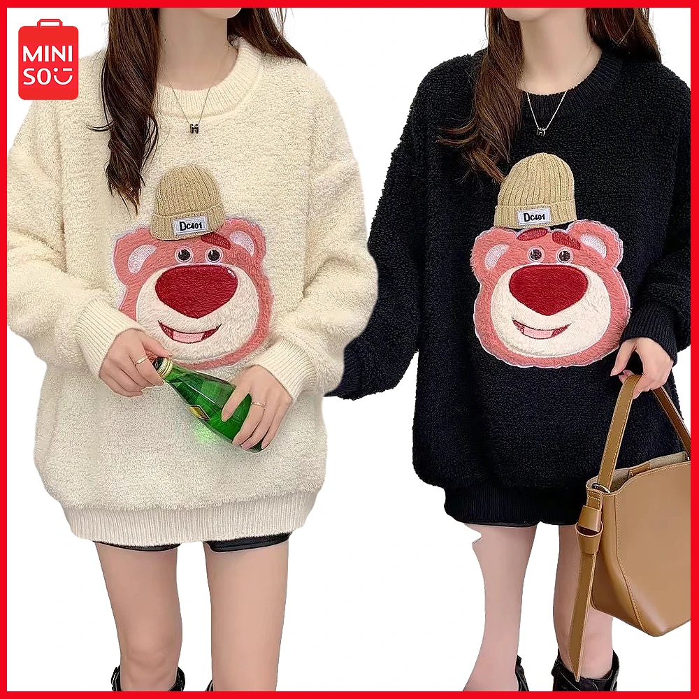 

Miniso Lotso Sweater Sweater for Men Women Winter New Korean Version of Student Cartoon Loose Fleece Warm Jumper Medium Long Top