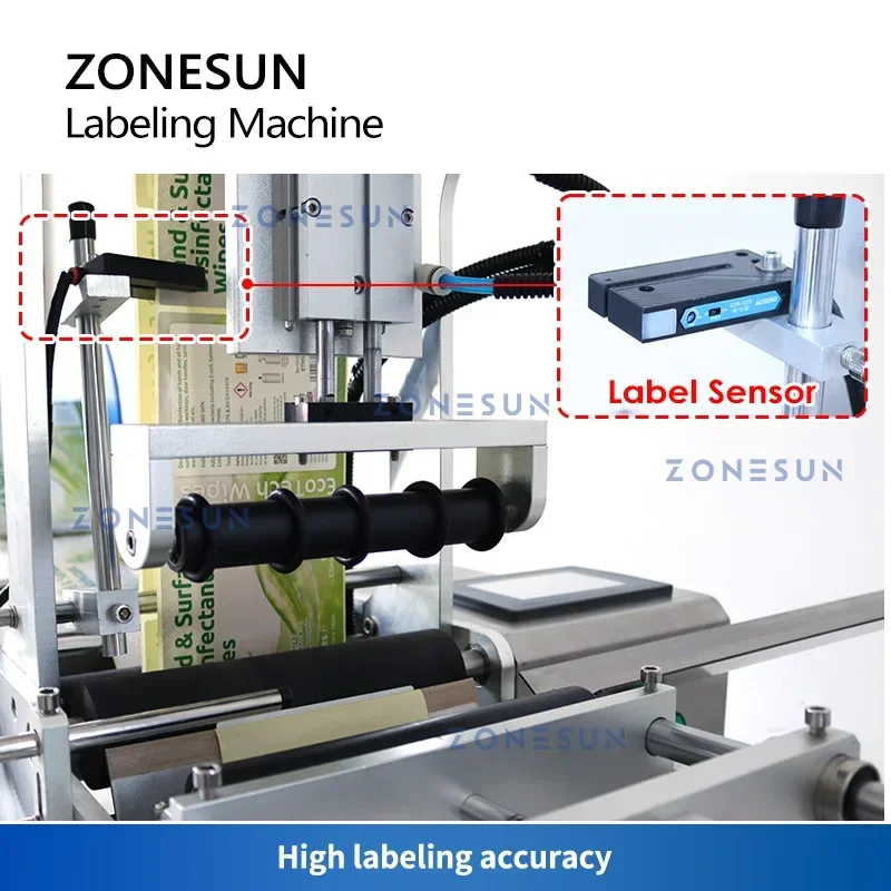 Фото ZONESUN ZS-TB101 Настольная этикетировочная машина для круглых бутылок, вода, напитки, косметические товары №4
