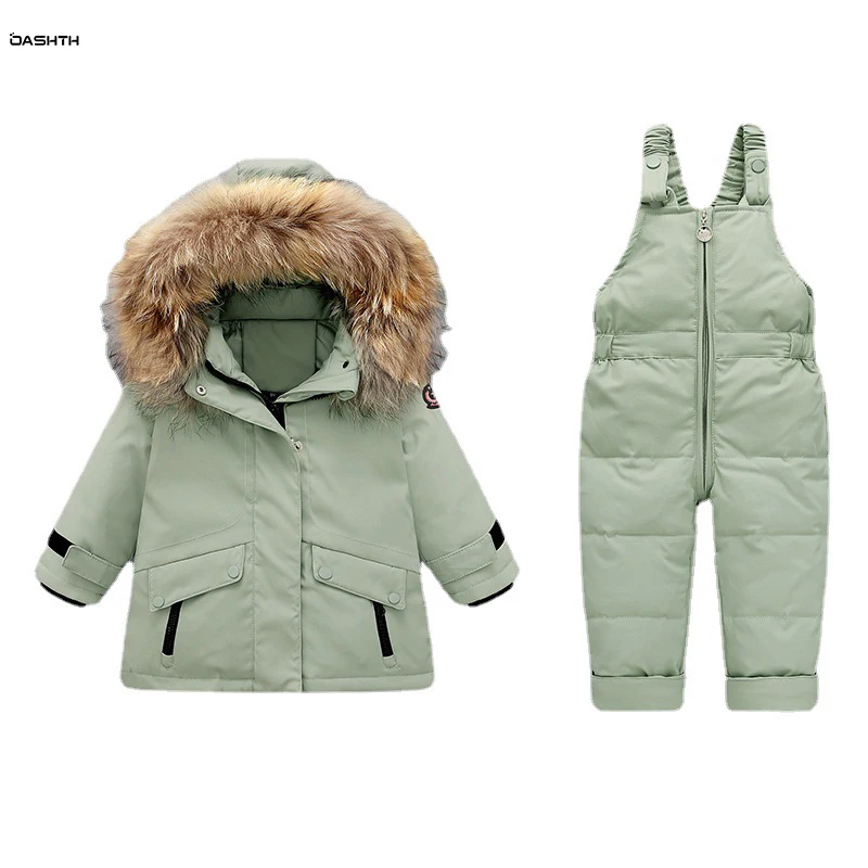 

OASHTH Baby down jacket boys new suit girls baby thick warm coat kids winter wear two-piece set