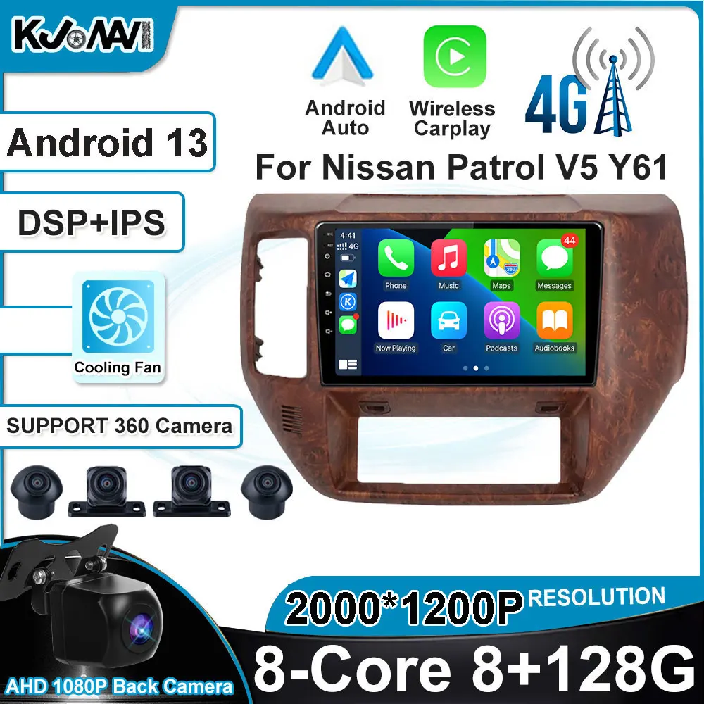 

Автомобильный радиоприемник DSP Android 13 Carplay, автомобильный стереопроигрыватель, Wi-Fi, GPS-навигация, Bluetooth для Nissan патруль V5 Y61 2004 - 2021