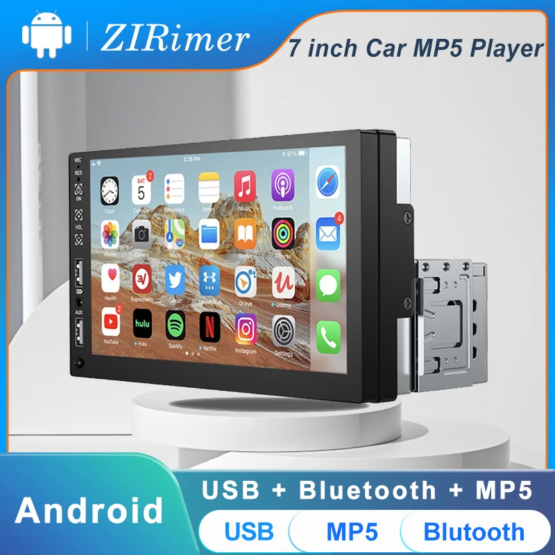 

Автомагнитола ZIRimer, мультимедийный MP5-плеер с 7 "сенсорным экраном, с функцией Mirror Link, Bluetooth, 2USB, FM-камерой, SWC, Типоразмер 1 Din
