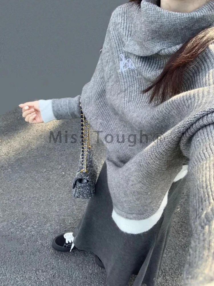 Осень-зима винтажный свободный вязаный комплект из 2 предметов женский уличный