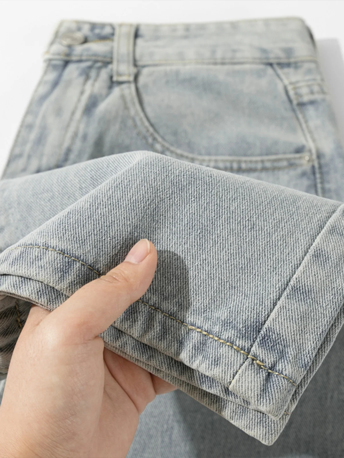 Classic All-Match! Heavy Washed Straight Jeans Men's Simple Solid Trousers and Women's Loose Casual Autumn